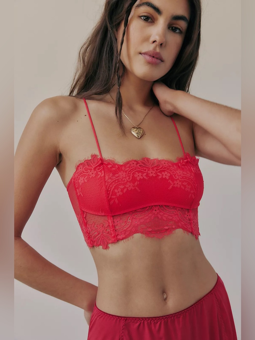 Free People Nolita Poppy Red Lace Longline Bandeau Bralette Small